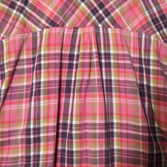 Soft Surroundings Plaid Cotton Gauze Blouse Short Sleeve Pink M Spring Preppy - Picture 5 of 10